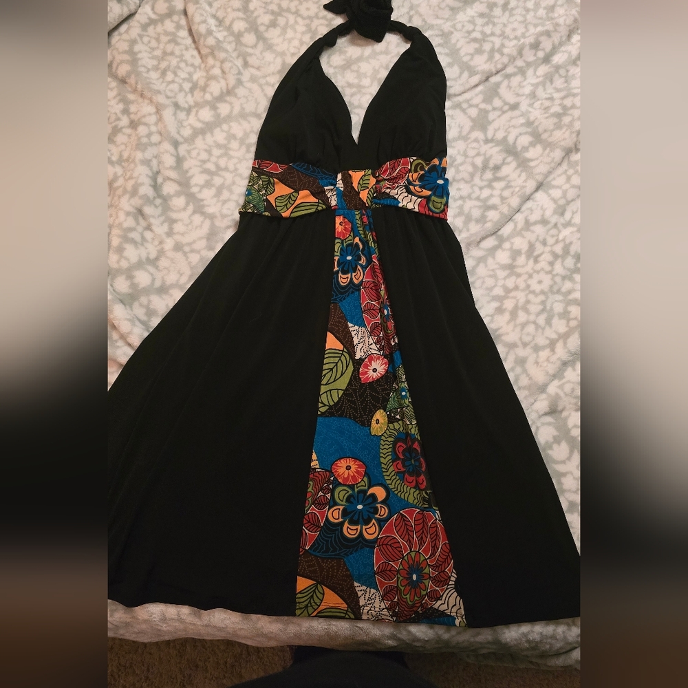 I.N. Studio Black Maxi Dress with Colorful Floral Accents